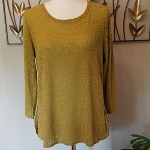 Gold Relaxed Top with Burnout Design Fabric and Long Sleeves Simply Vera - Sz M